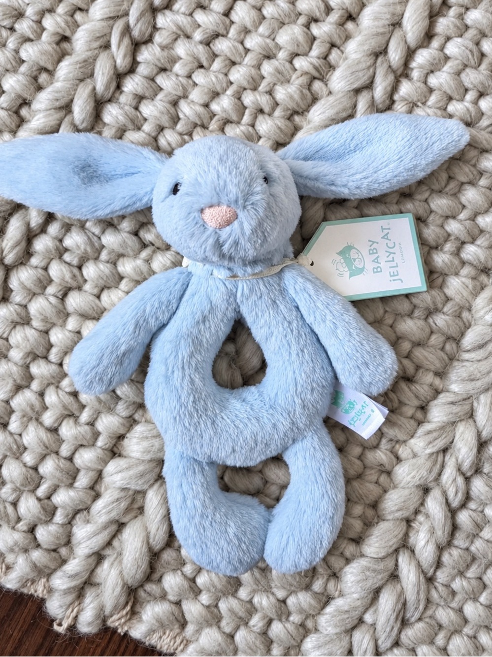 Jellycat Light Blue Bunny Plush Ring Rattle